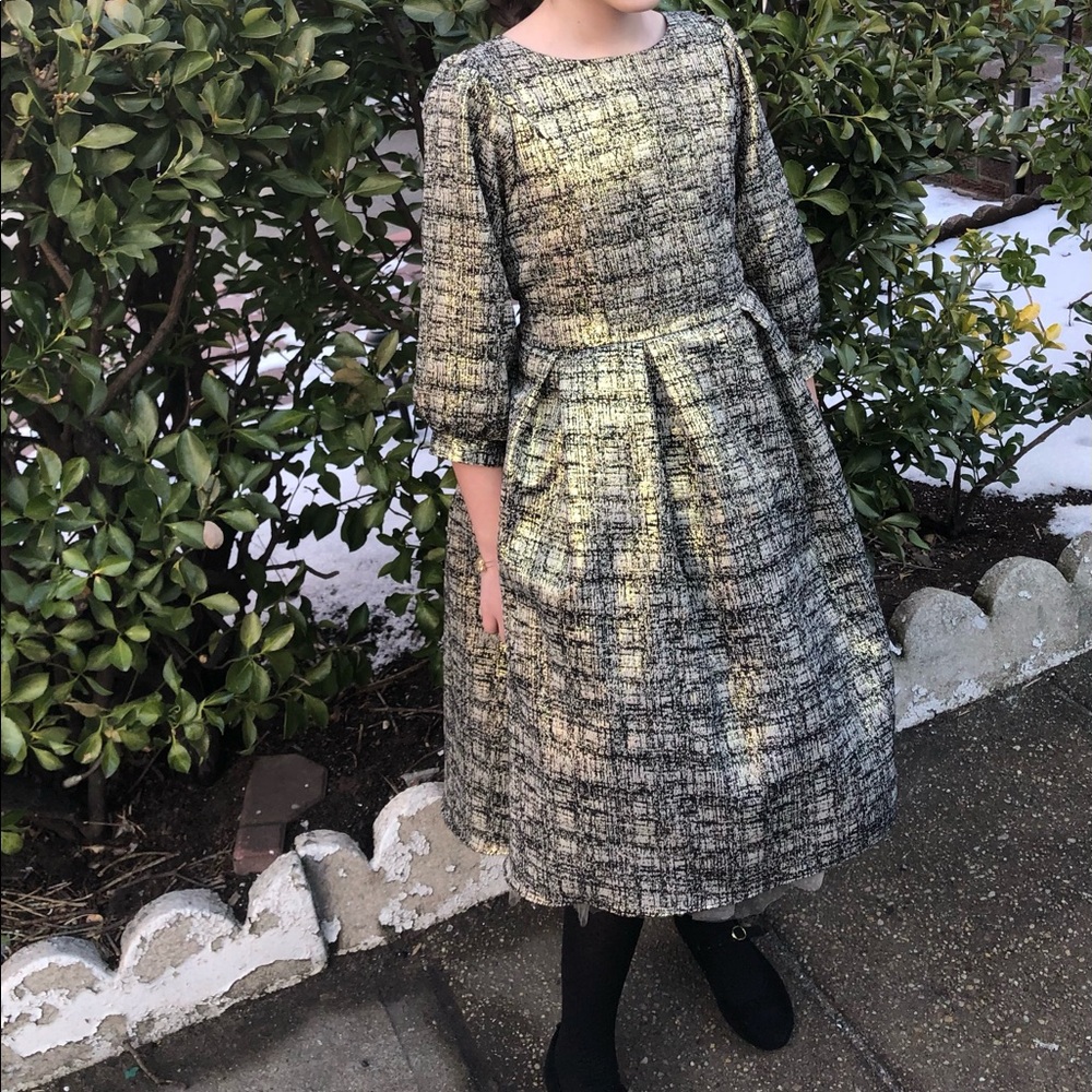 Jacquard black and gold girls wedding dress